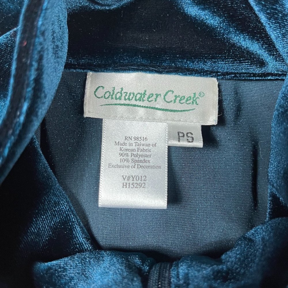 Coldwater Creek Velvet Satin Full Zip Jacket Womens S Petite Teal Bomber Gypsy - Picture 6 of 9